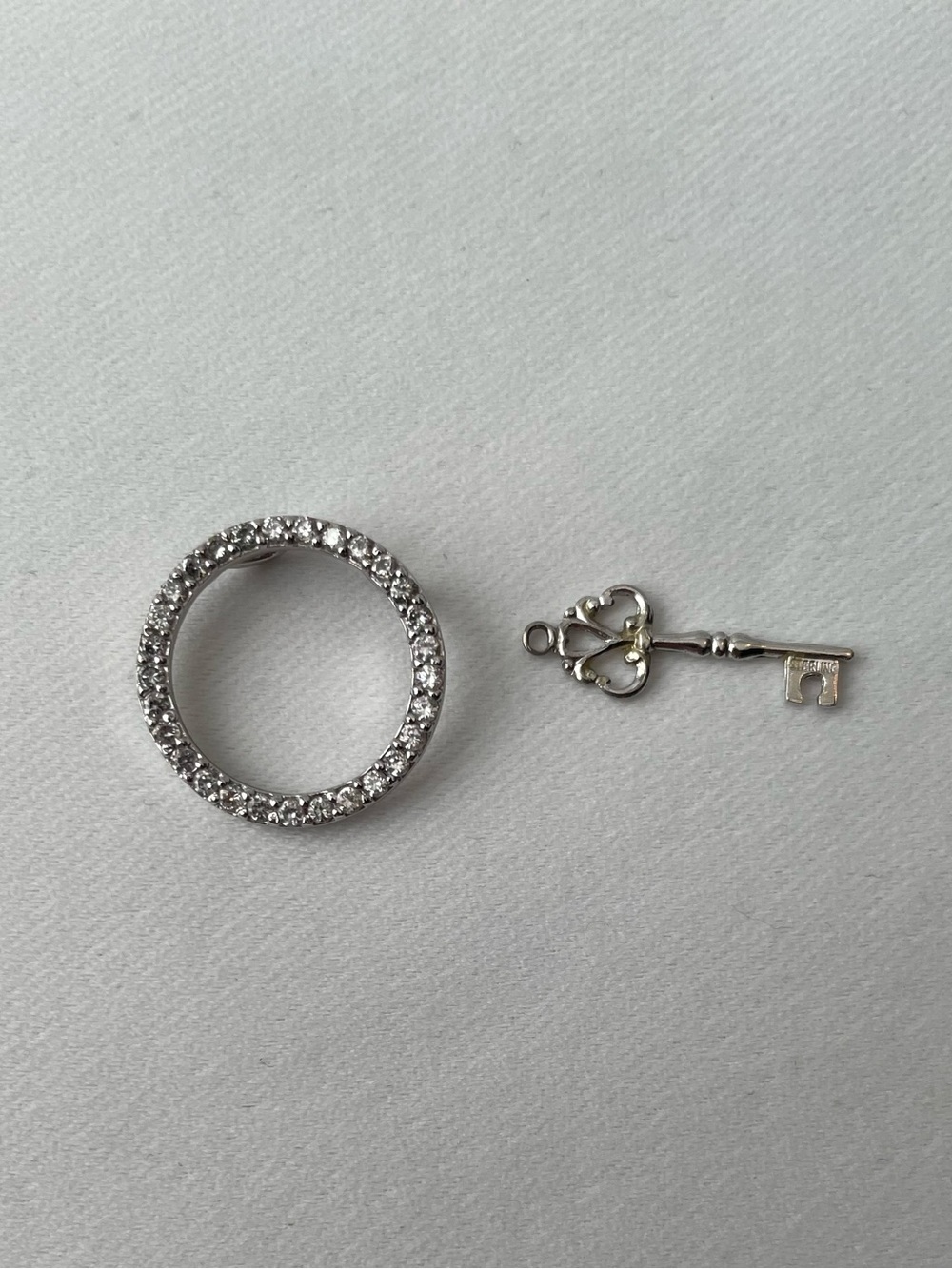 RSF Sterling Silver 925 Micro Pave CZ Eternity Circle Pendant & Key Charm Set